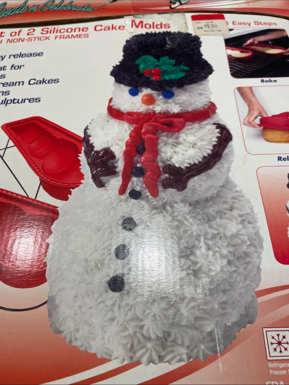 Vintage 3D Snowman Silicone Cake Mold - White & Red